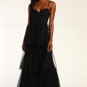 Lulus Tulle-y Amazing Black Tulle Sleeveless Bustier Maxi Dress - Size L